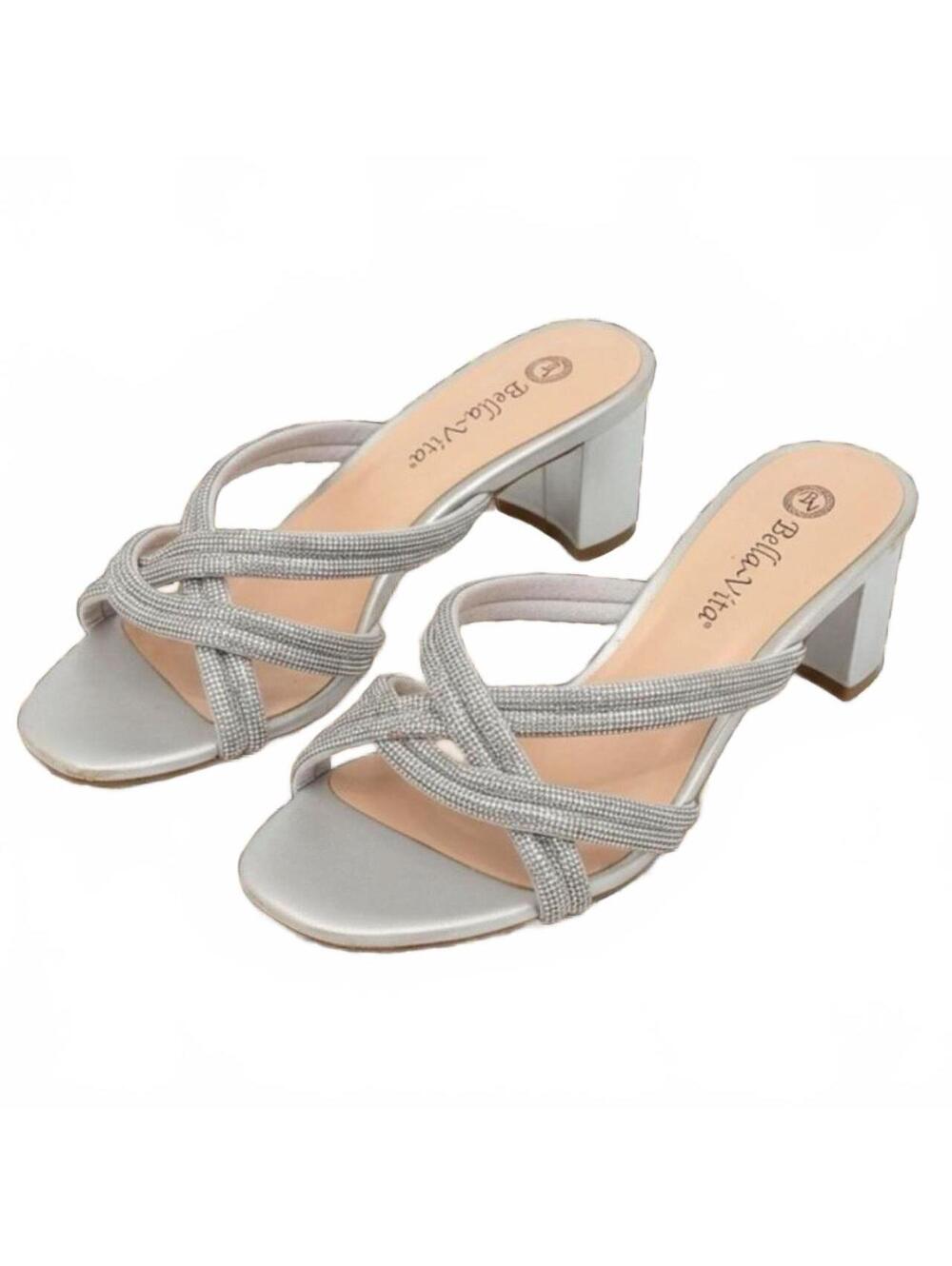 Bella Vita Carmen Dress Slide Sandals Women’s 8WW Silver Block Heel